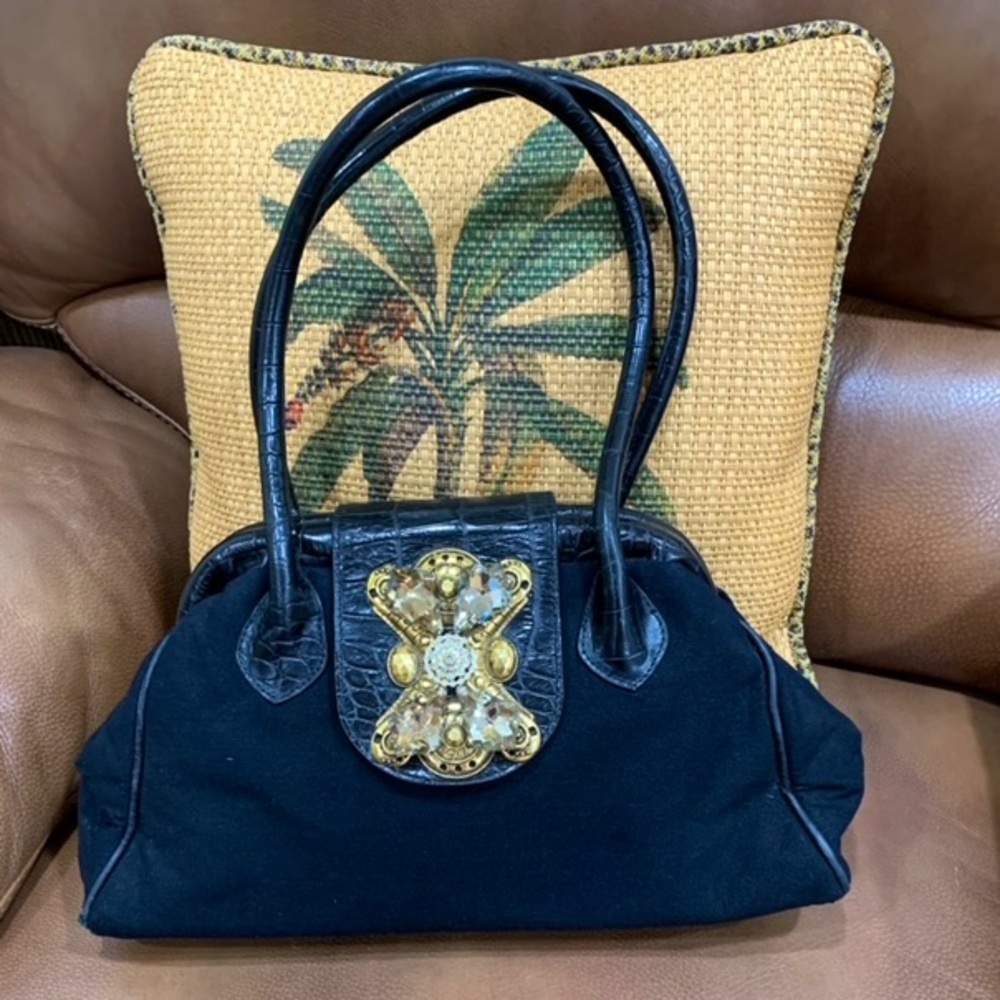 Black Suede and Genuine Leather Boutique Bag